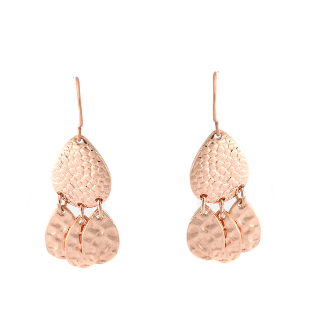 New Rose Gold Plate Hammered Copper Chandelier Earring